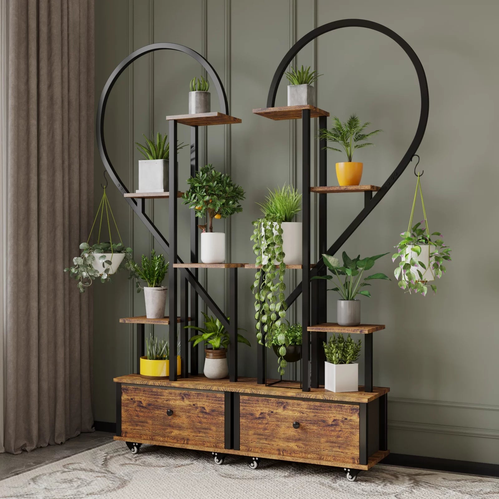 6 Tier Metal Plant Stand with Drawer and Roller, 2pcs S796