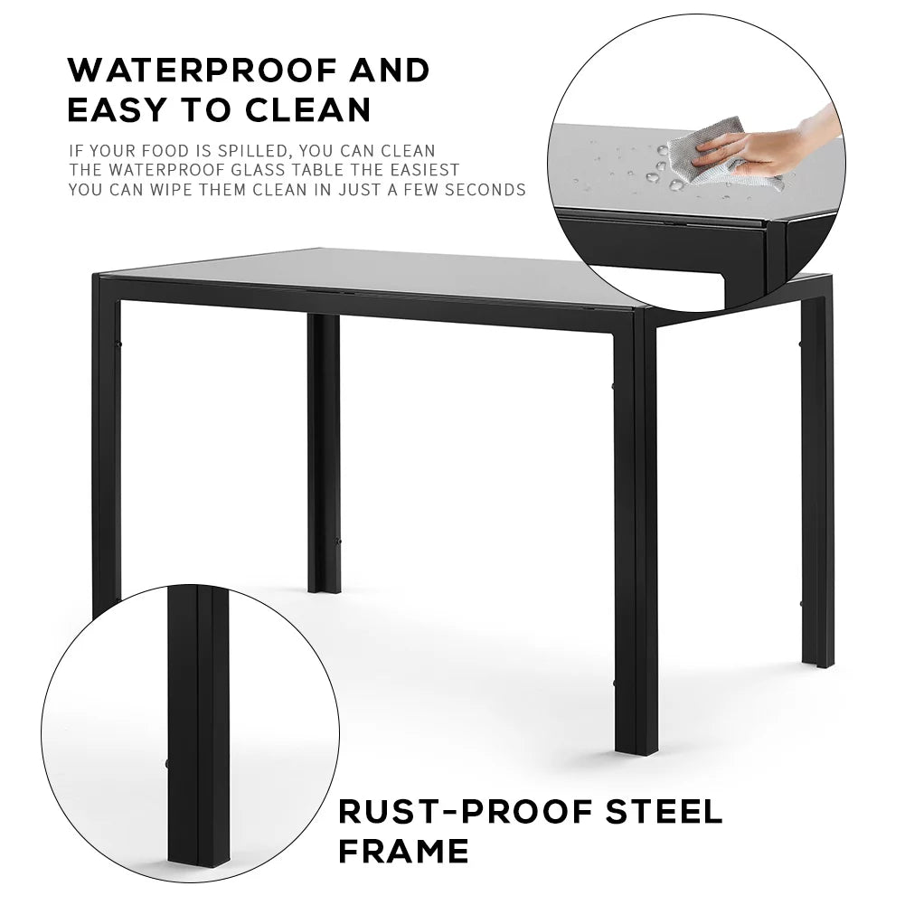 Glass Dining Table and 4 PU Leather Chair F170
