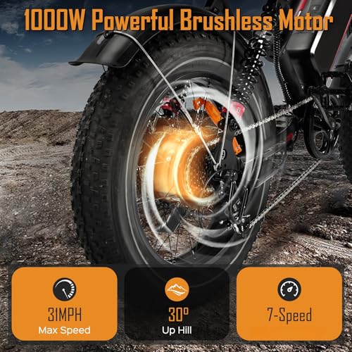 1000W 20" Fat Tire 48V 17.5AH Removable Battery Electric Bike M44800