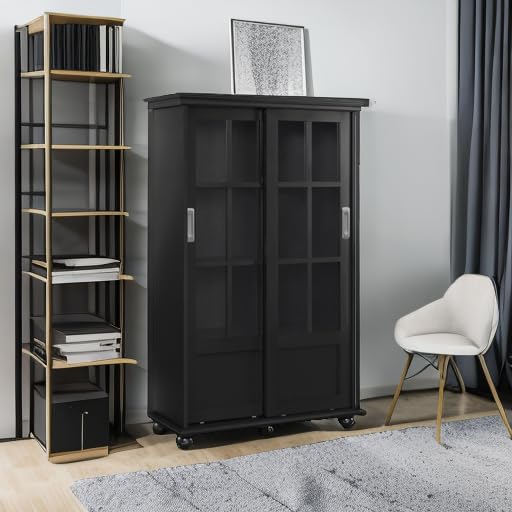 Red Bookcase with Sliding Glass Doors N523