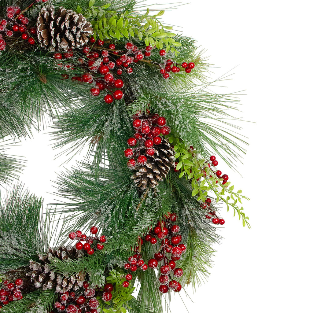 Iced Red Berries and Mixed Pine Artificial Christmas Wreath D82807
