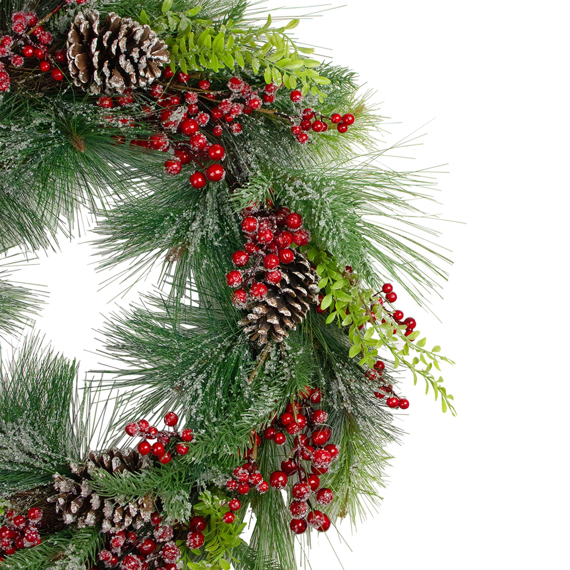 Iced Red Berries and Mixed Pine Artificial Christmas Wreath D82807