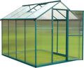 Aluminum Polycarbonate Greenhouse 6'x 8' with Adjustable Roof Vent and Rain Gutter W917979