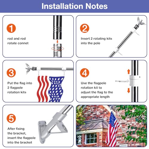 6FT Stainless Steel Flagpole Kit with Holder Bracket V303