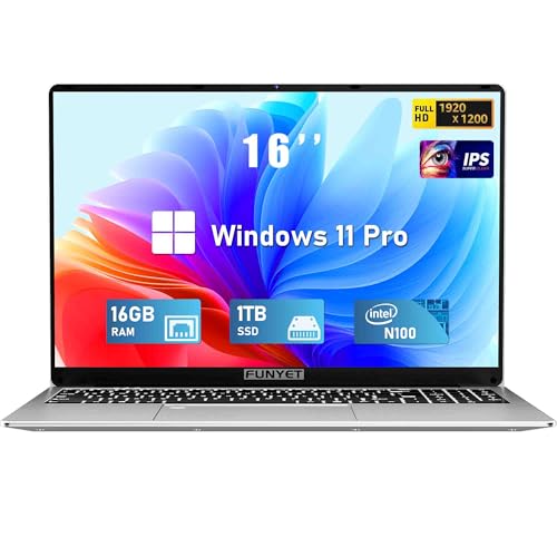 16 Inch Gaming Laptop, 16GB RAM 512GB SSD, Intel 12th Gen N95 Processor, Backlit Keyboard, Fingerprint Unlock, FHD 1920 * 1200 C52450