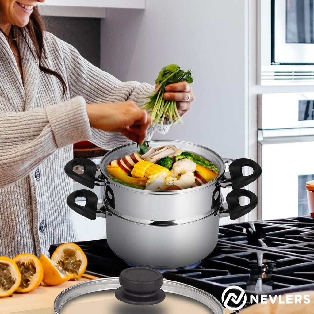 Stainless Steel 3 Quart Steamer Pot with 2 Quart Steamer Insert plus Vented Lid 3 Piece Set U160