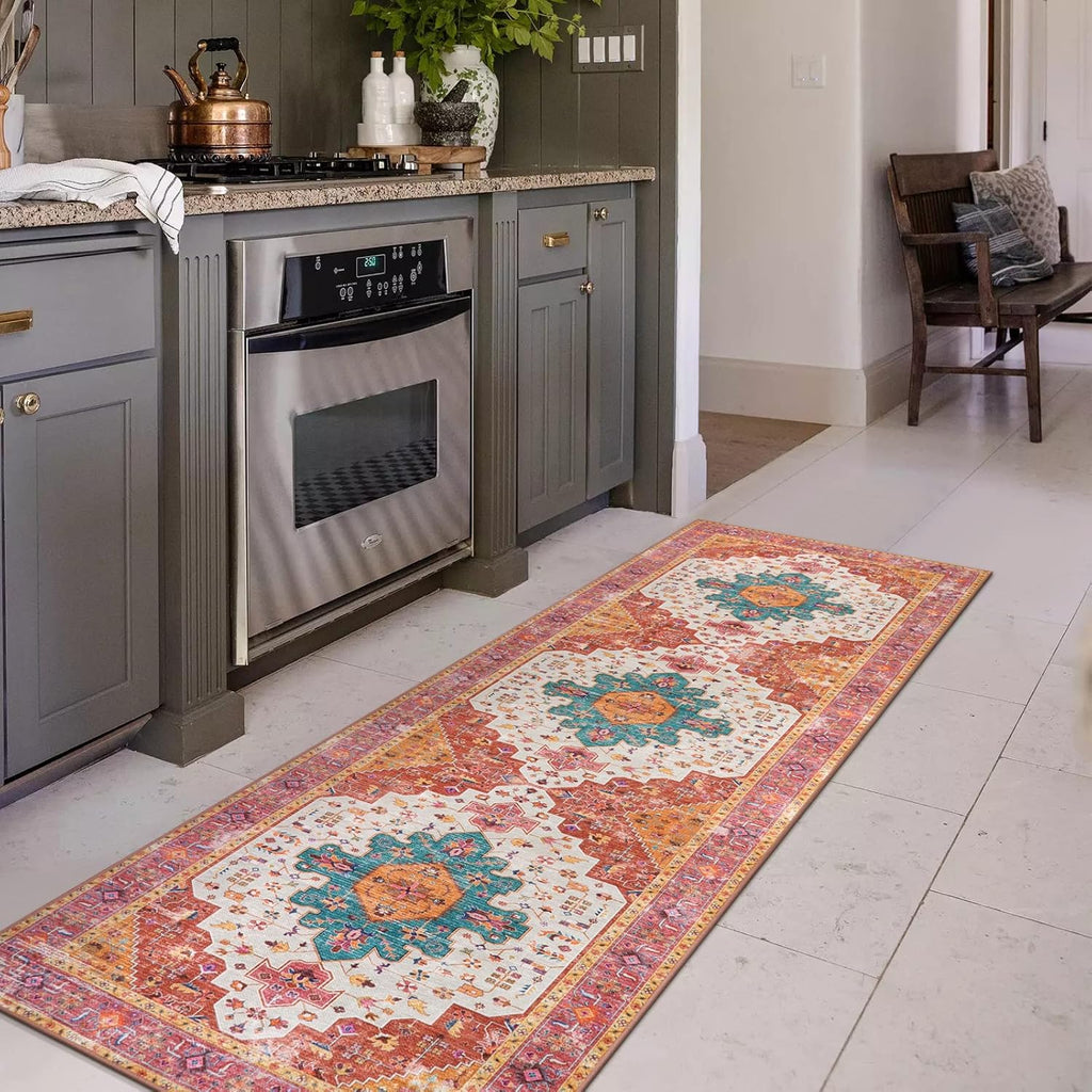 Ultra-Thin Washable Runner Rug - 2x7 Pink Non Skid Low Pile X8481