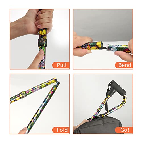 Folding Lightweight Offset Handle Adjustable Walking Stick H6375