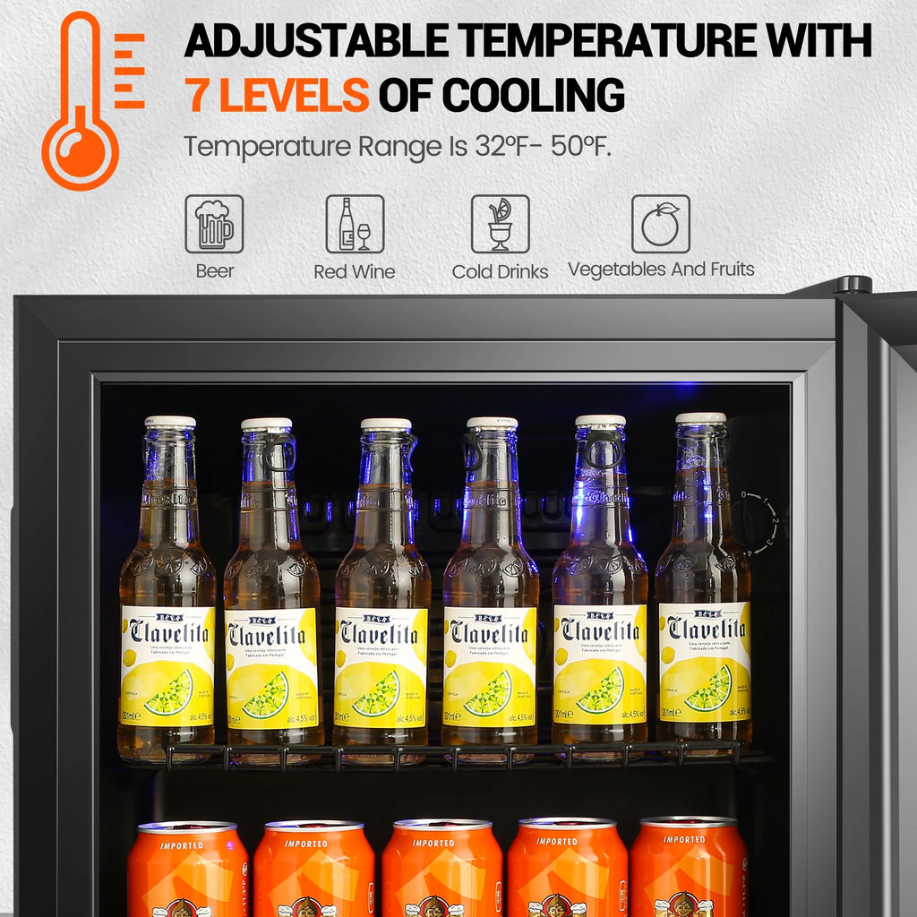 Mini Fridge with Glass Door 50 Can Cooler with Wine Rack, Stainless Steel Look J1212