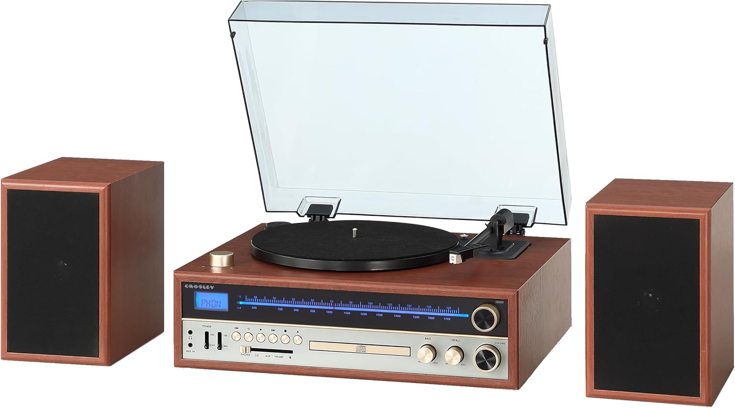 Walnut Turntable System with Bluetooth, CD, AM/FM and Speakers K855