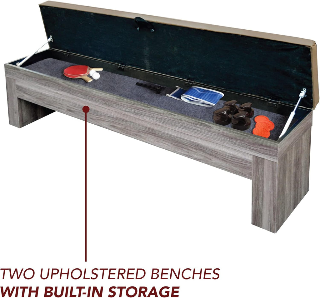 7-ft Air Hockey Table Tennis Combination with Dining Top and Two Storage Benches S105