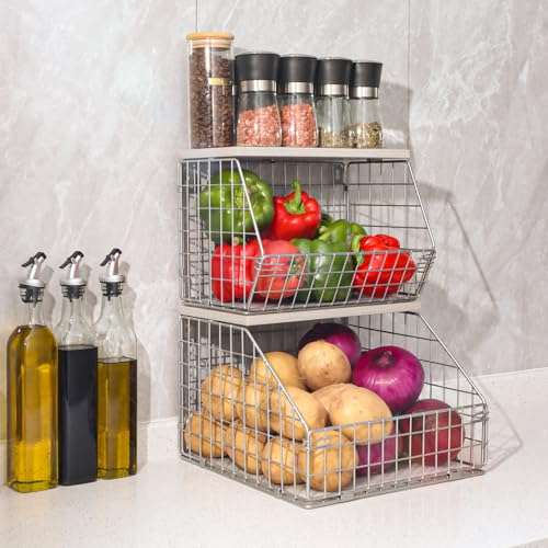 2-Tier Hanging Wire Basket with Wood Lid S172