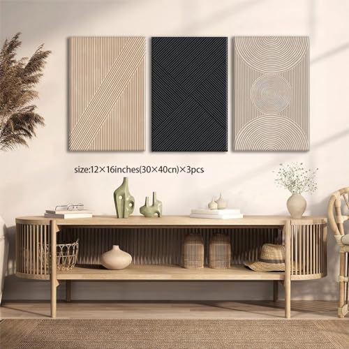 Set of 3 Framed Neutral Abstract Canvas Wall Art 16"x24" N285