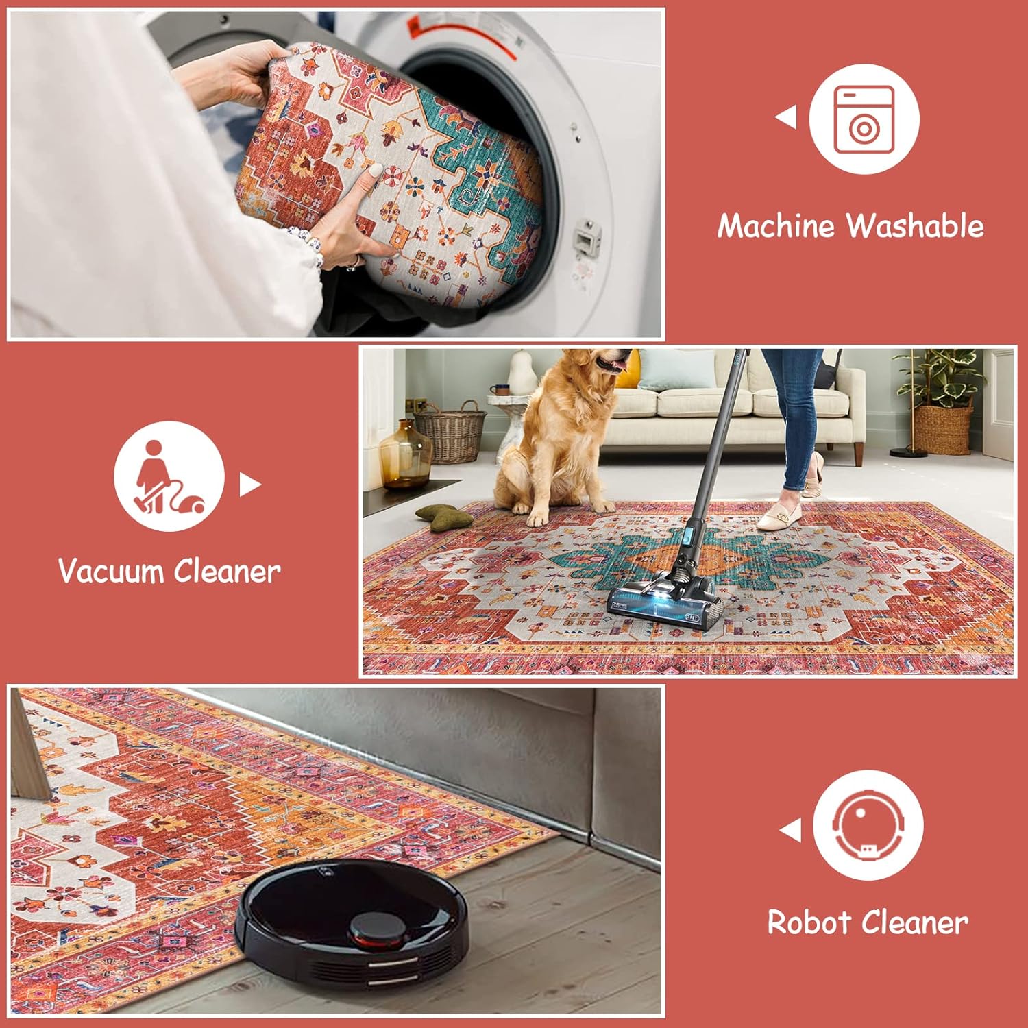 Ultra-Thin Washable Runner Rug - 2x7 Pink Non Skid Low Pile X8481