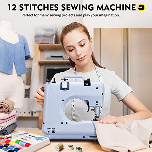 Blue Mini Sewing Machine with 12 Built-in Stitches Y583405