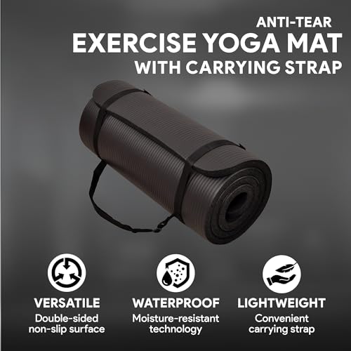 1-Inch Extra Thick High Density Anti-Tear Exercise Yoga Mat with Carrying Strap X204