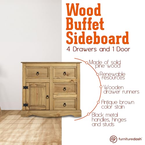 Solid Wood Buffet Sideboard with 3 Doors and 3 Drawers V869166