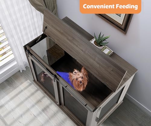 47 Inch Wooden Dog Crate Furniture with Sliding Doors and Wheels E479009