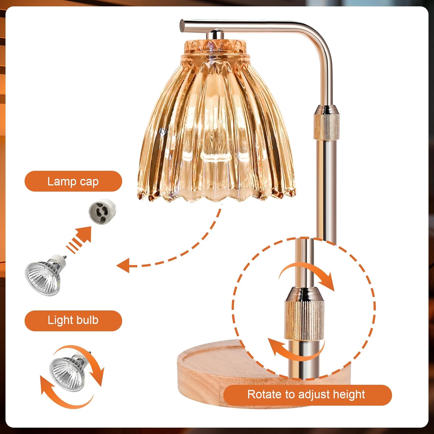 Electric Candle Warmer Lamp with Timer & Dimmer, Glass, Includes 2 Bulbs Y2607