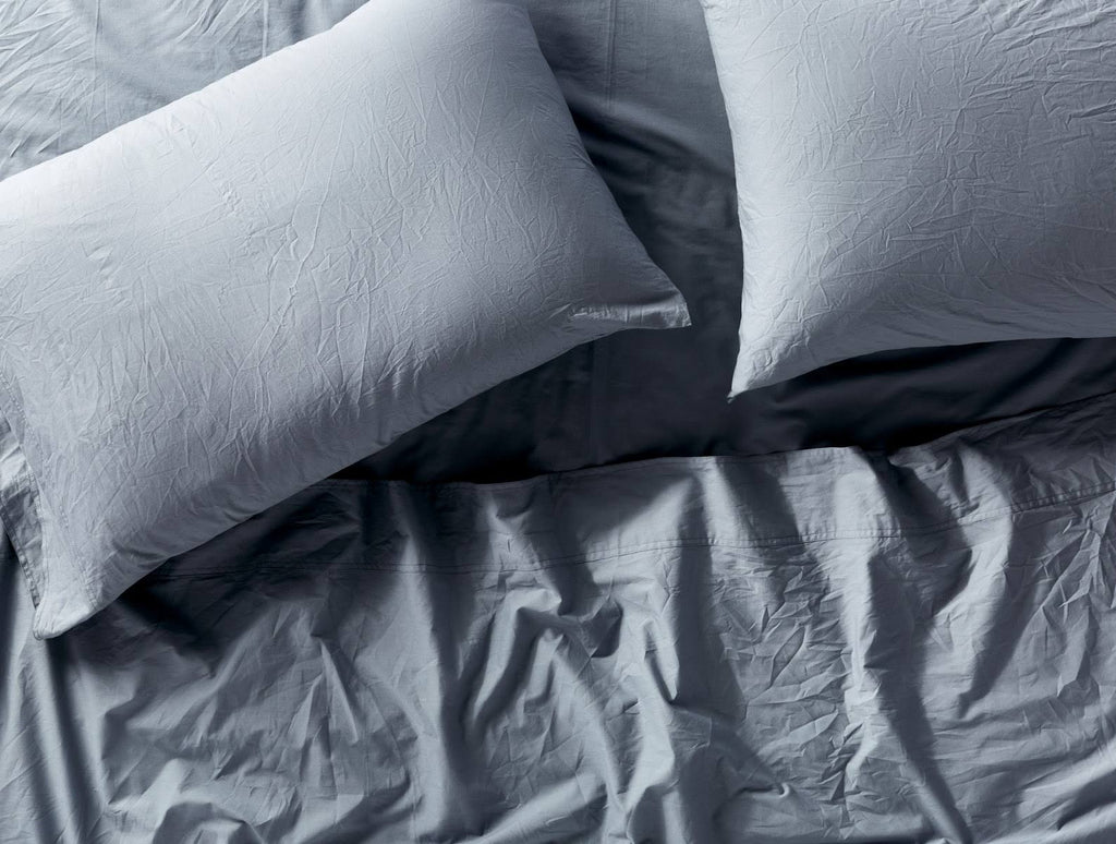 Organic Crinkled Percale Fitted Sheet King Steel Blue U258570