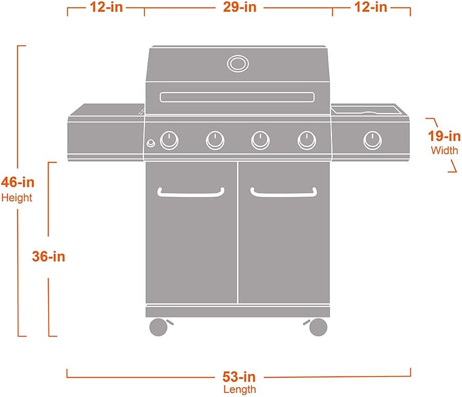 4-Burner Black Propane Gas Grill with Side Burner N957848