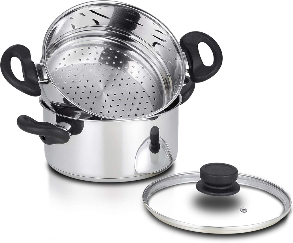 Stainless Steel 3 Quart Steamer Pot with 2 Quart Steamer Insert plus Vented Lid 3 Piece Set U160