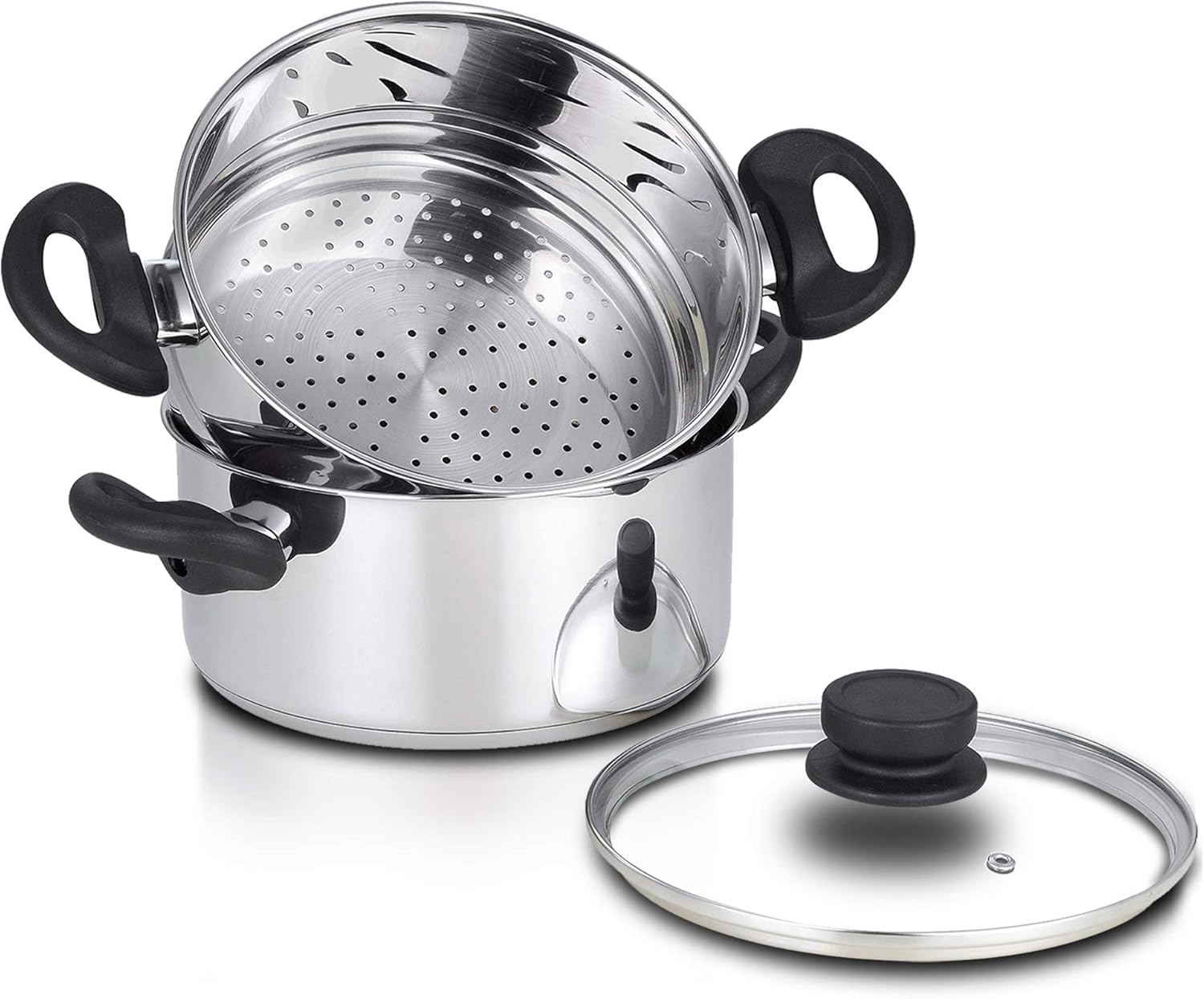 Stainless Steel 3 Quart Steamer Pot with 2 Quart Steamer Insert plus Vented Lid 3 Piece Set U160