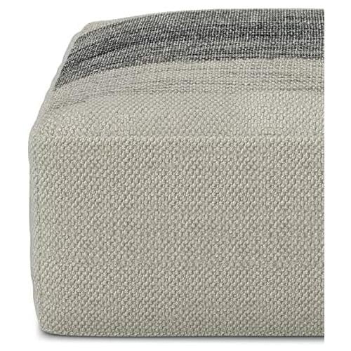 White And Gray Cotton Hand Knitted Square Pouf Ottoman, 20"X20"X10" R565