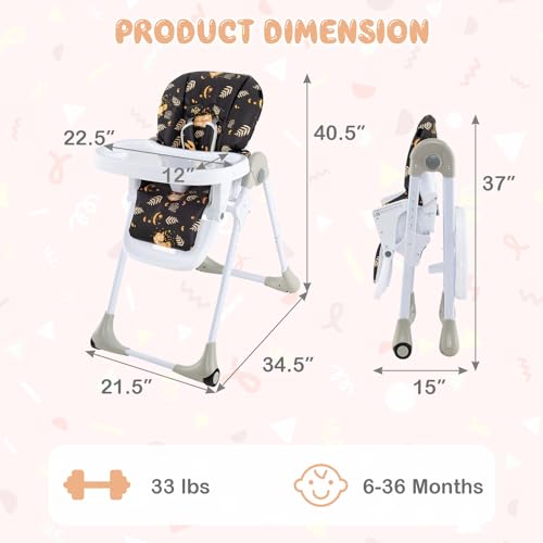 Light Gray Foldable Baby High Chair with Wheels Y924348