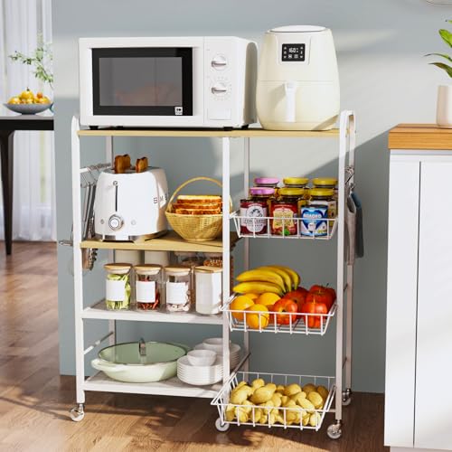 Rolling Kitchen Microwave Cart with Pull-Out Baskets and Wheels H88561