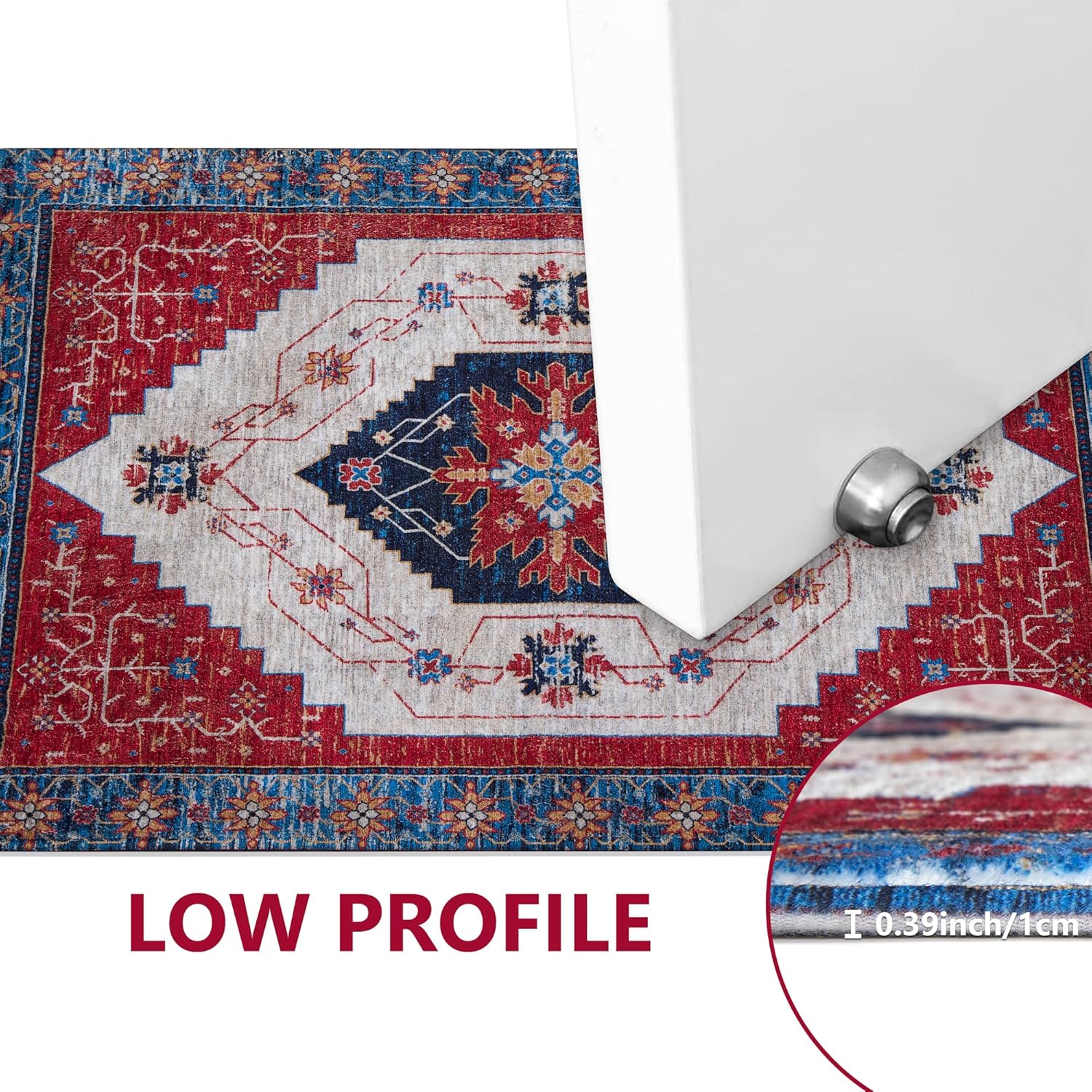 Red/Multi 2'x3' Non Slip Washable Distressed Low-Pile Rug O345543