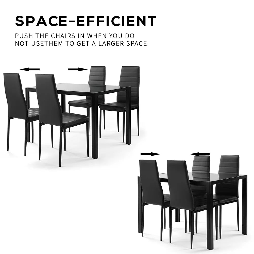 Glass Dining Table and 4 PU Leather Chair F170