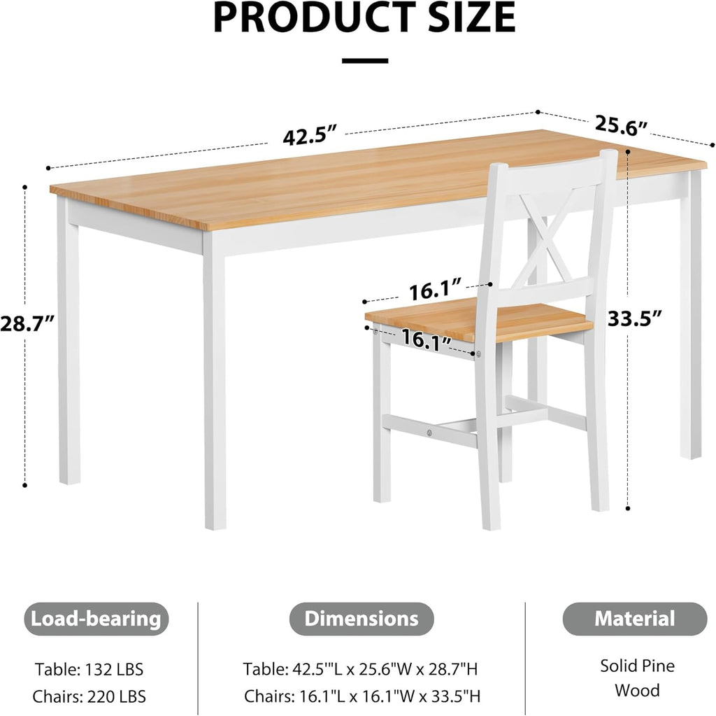 White 5-Piece Wood Kitchen Dining Table Set with 4 Chairs H392