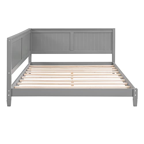 Full Daybed Frame, Full Size Platform Bed with Slat Support, Wood Full Sofa Bed Y586226