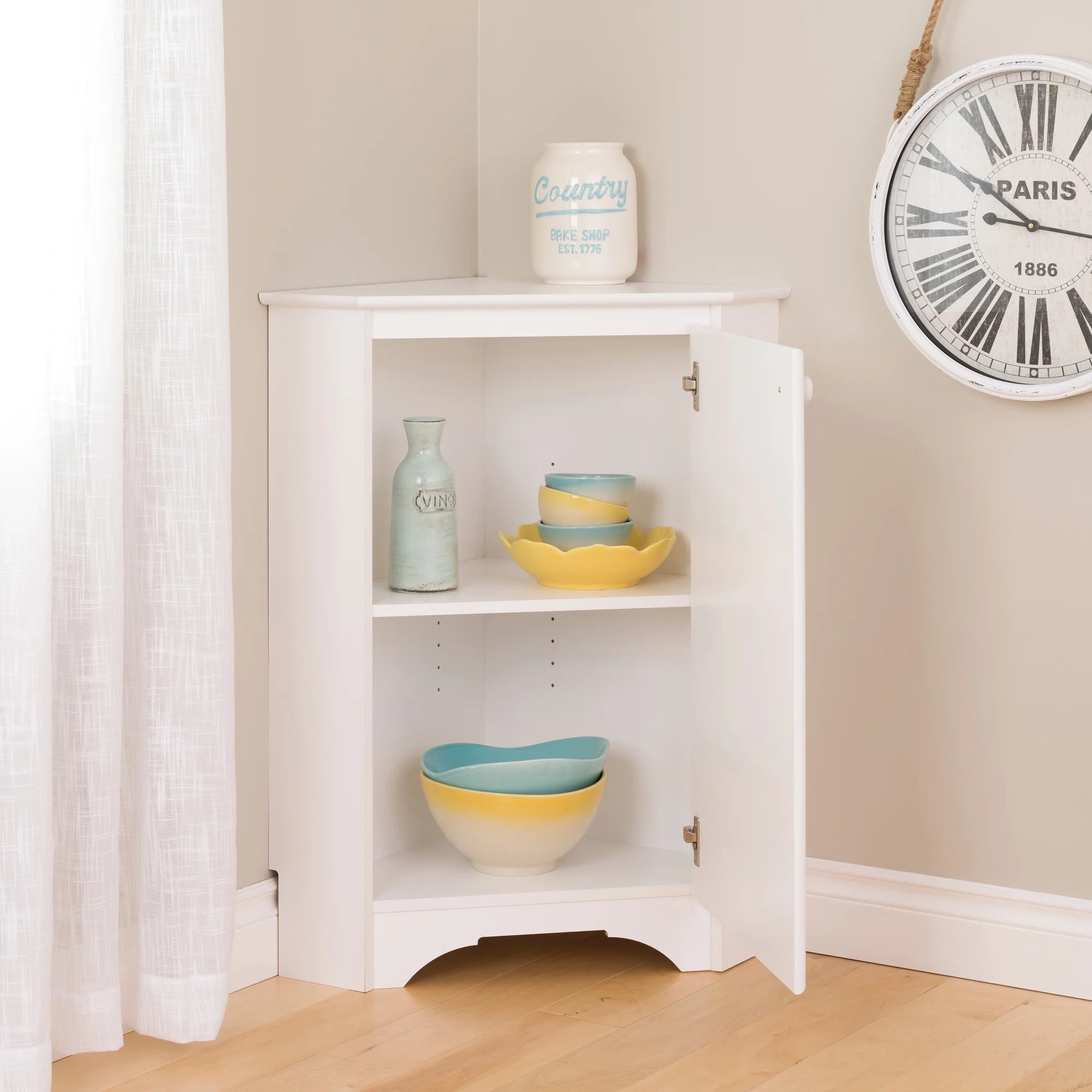 White Corner Storage Cabinet with Doors 29.25" W x 36" H S784225