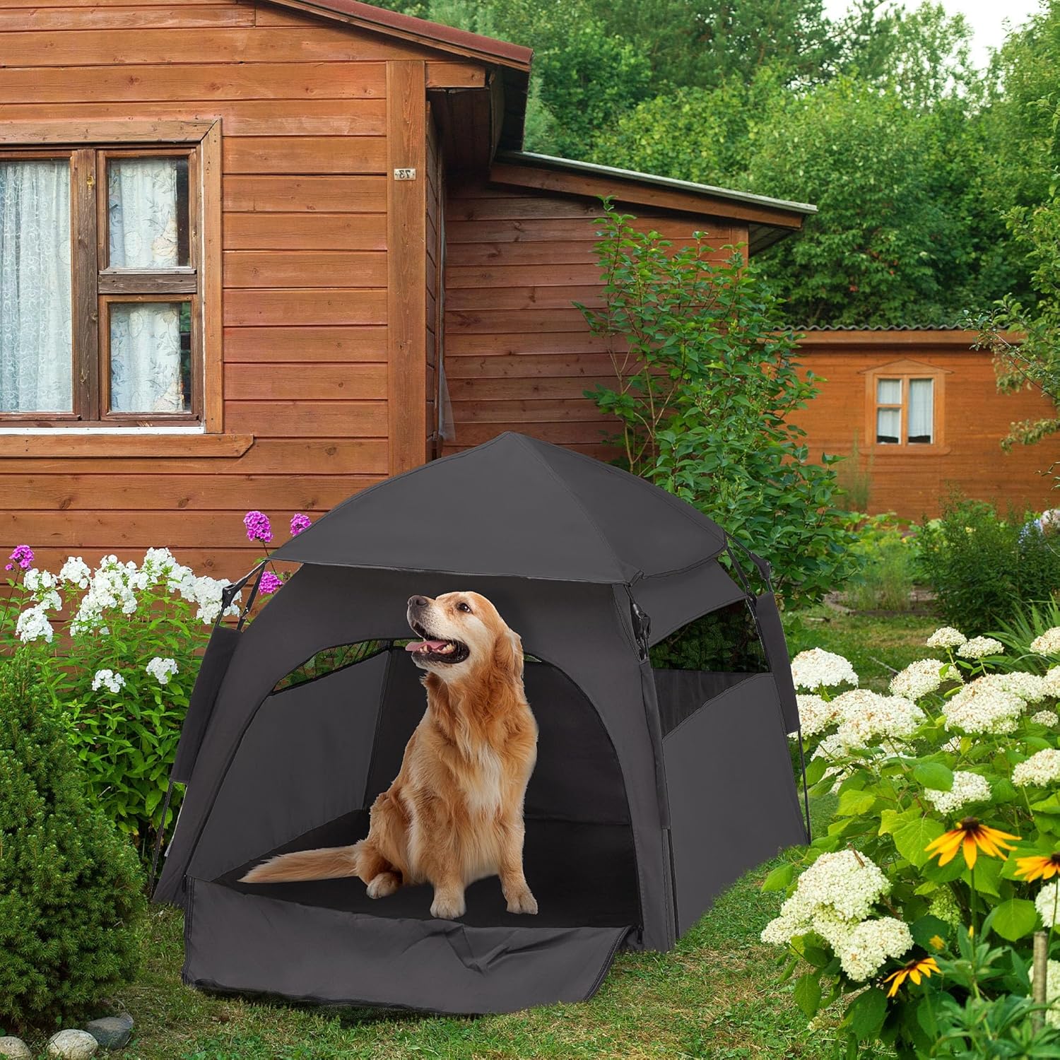 Dark Gray Pop Up Dog Tent with Carrying Bag A603873