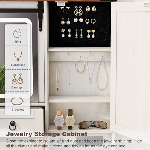 White 42" Glass Tabletop Vanity Desk with Mirror and Lights, 4 Drawers B73755