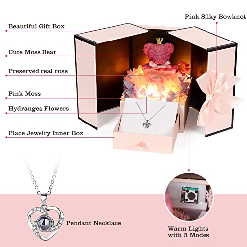 Preserved Rose Moss Bear with I Love You Necklace Roses U354454
