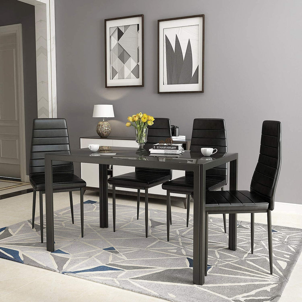 Glass Dining Table and 4 PU Leather Chair F170