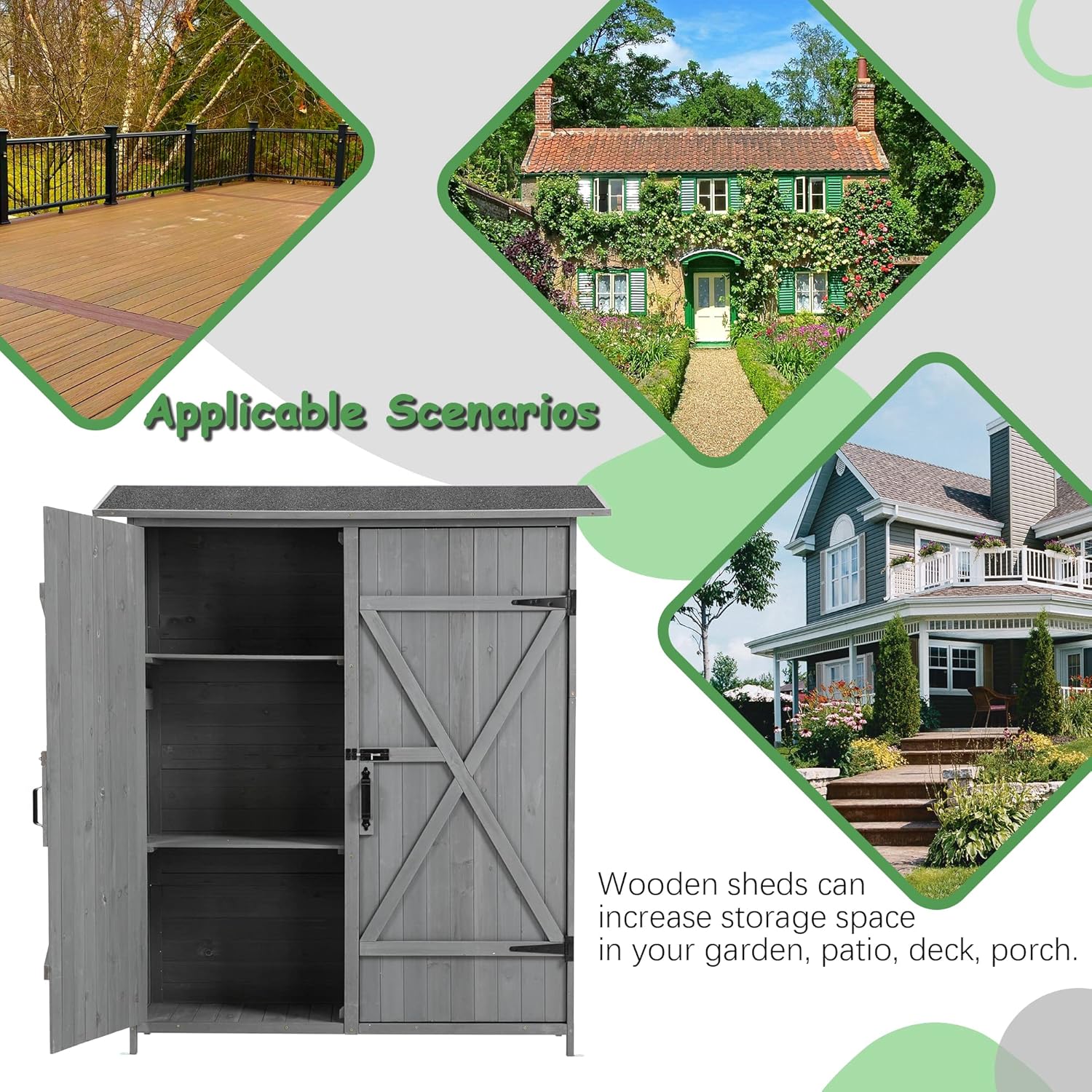 Aqua Grey Outdoor Storage Shed with 2 Lockable Doors and 2 Adjustable Shelves I43204