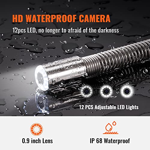 9" Pipeline Inspection Camera with 512Hz Locator, 165 ft, IP68, 12 Adjustable LEDs, 16 GB SD Card Y90385