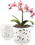 Set of 2 Ceramic Orchid Pots with Saucers, 5 inch & 6 inch D2701