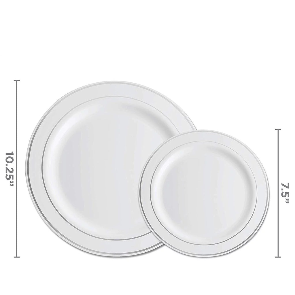 100 Piece White Silver Rim Plastic Party Plates I4411