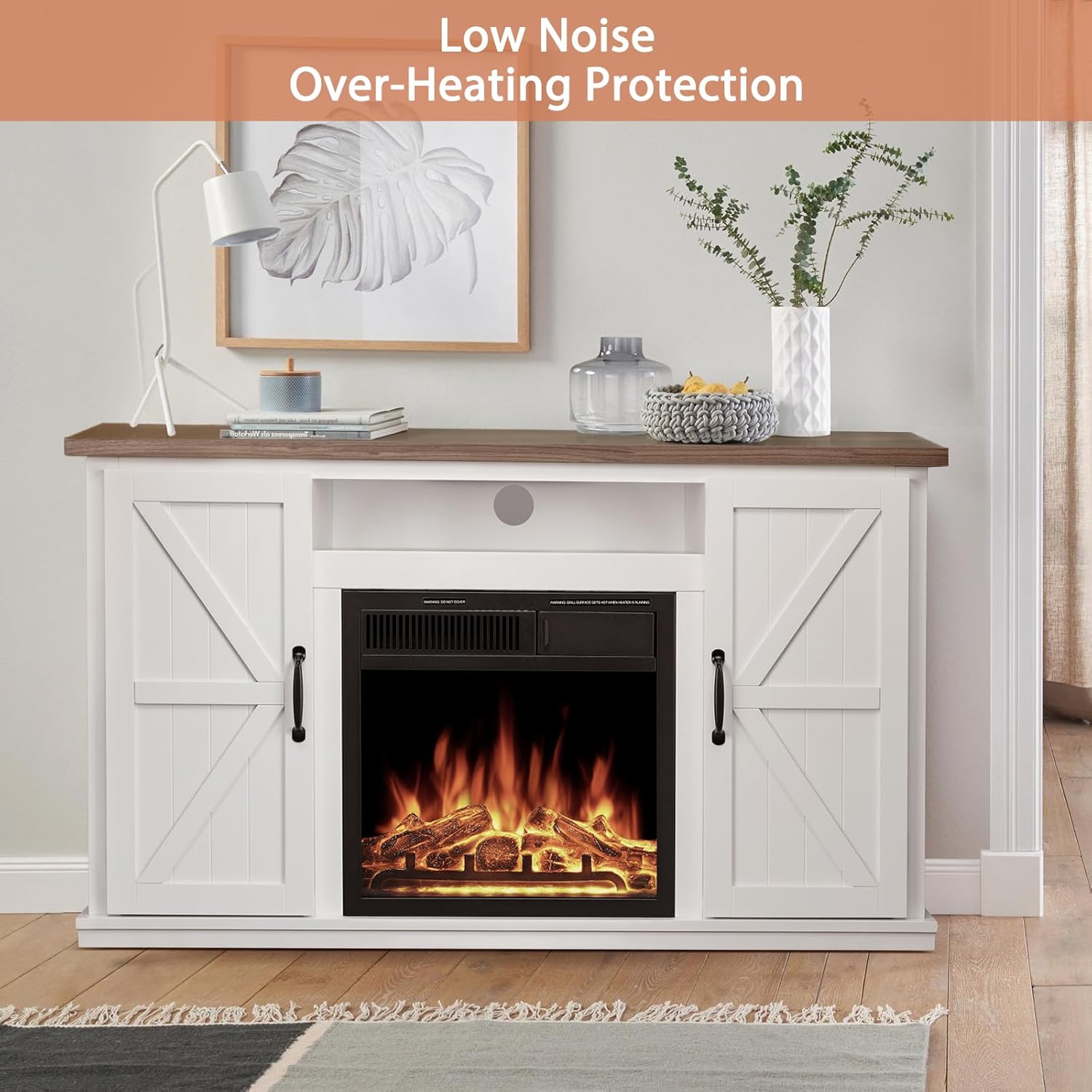 47" Fireplace Mantel Wood Surround Tv Stand Freestanding Corner Heater Infrared Quartz Heater Adjustable Led Flame Remote Control X7925
