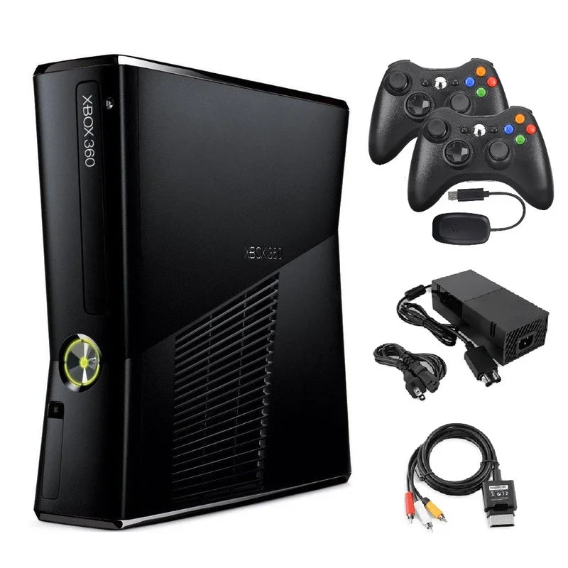 Black Xbox 360 S 4GB Game Console with 2 Wireless Controllers Y409020