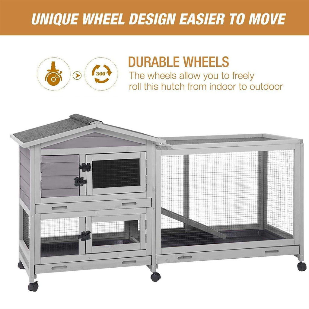 Bunny Cage Rabbit Hutch with Casters Waterproof Roof Pull Out Tray F561633