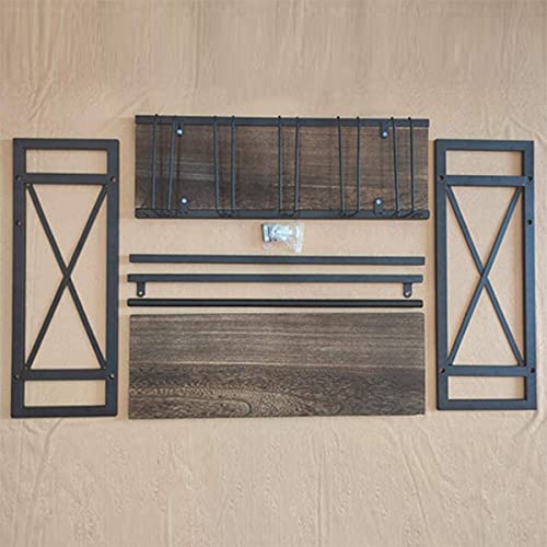 Black 2-Tiers Wood Floating Shelves with 4 Stem Glass F3521