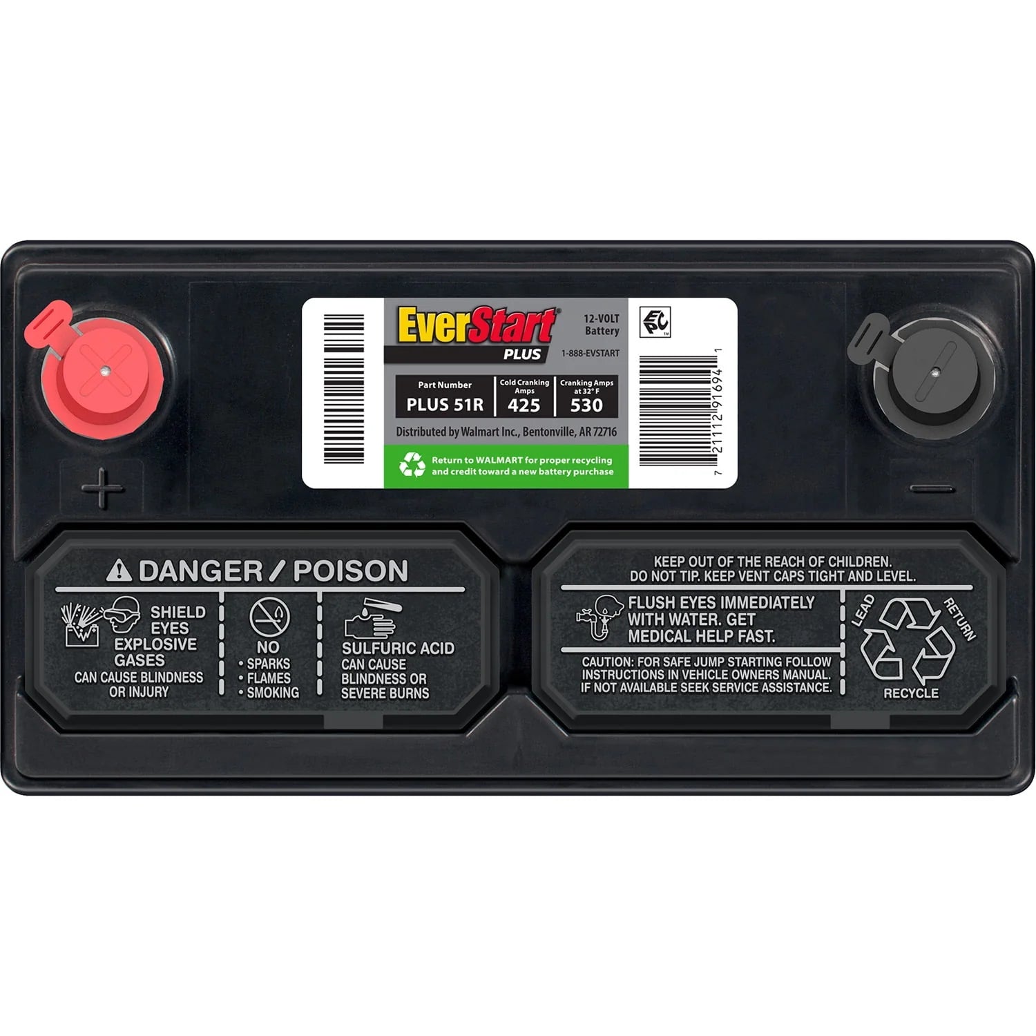 Lead Acid Automotive Battery, Group Size 51R 12 Volt, 425 CCA J642720