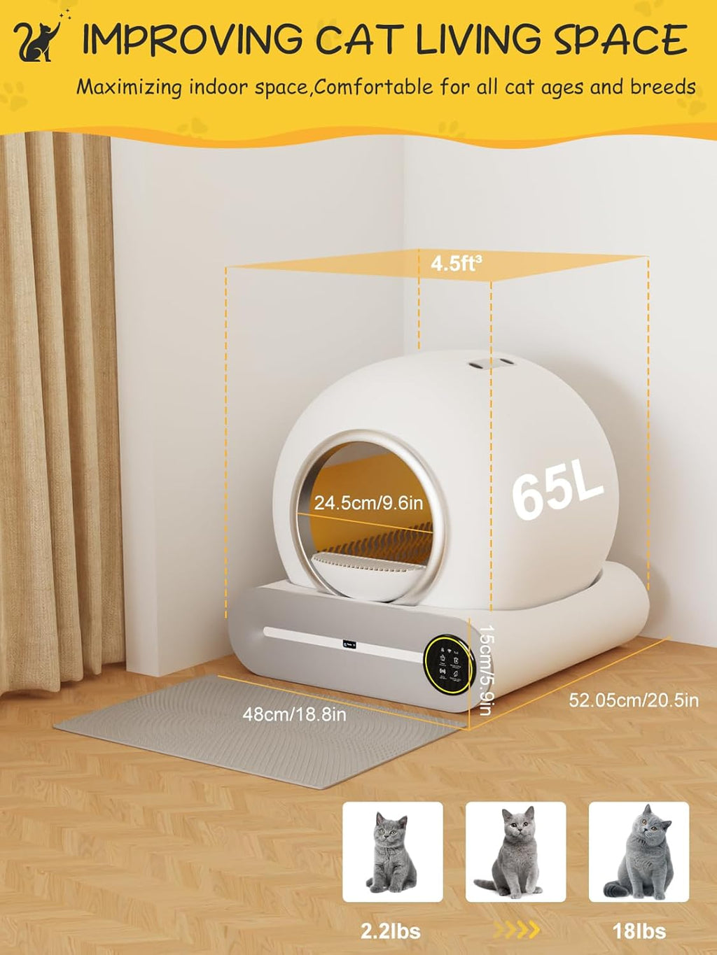 65L+9L Capacity Self-Cleaning Litter Box X1386