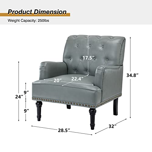Faux Leather Accent Chair with Button-Tufted Back and Wood Legs Z4987